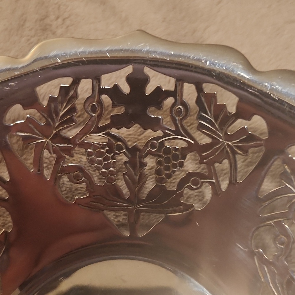 KROME KRAF Art Deco Silver Decorative Bowl. With Scalloped Edging Ornate Design - Picture 3 of 9